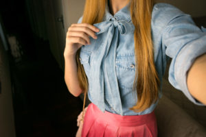 light jeans shirt with bow