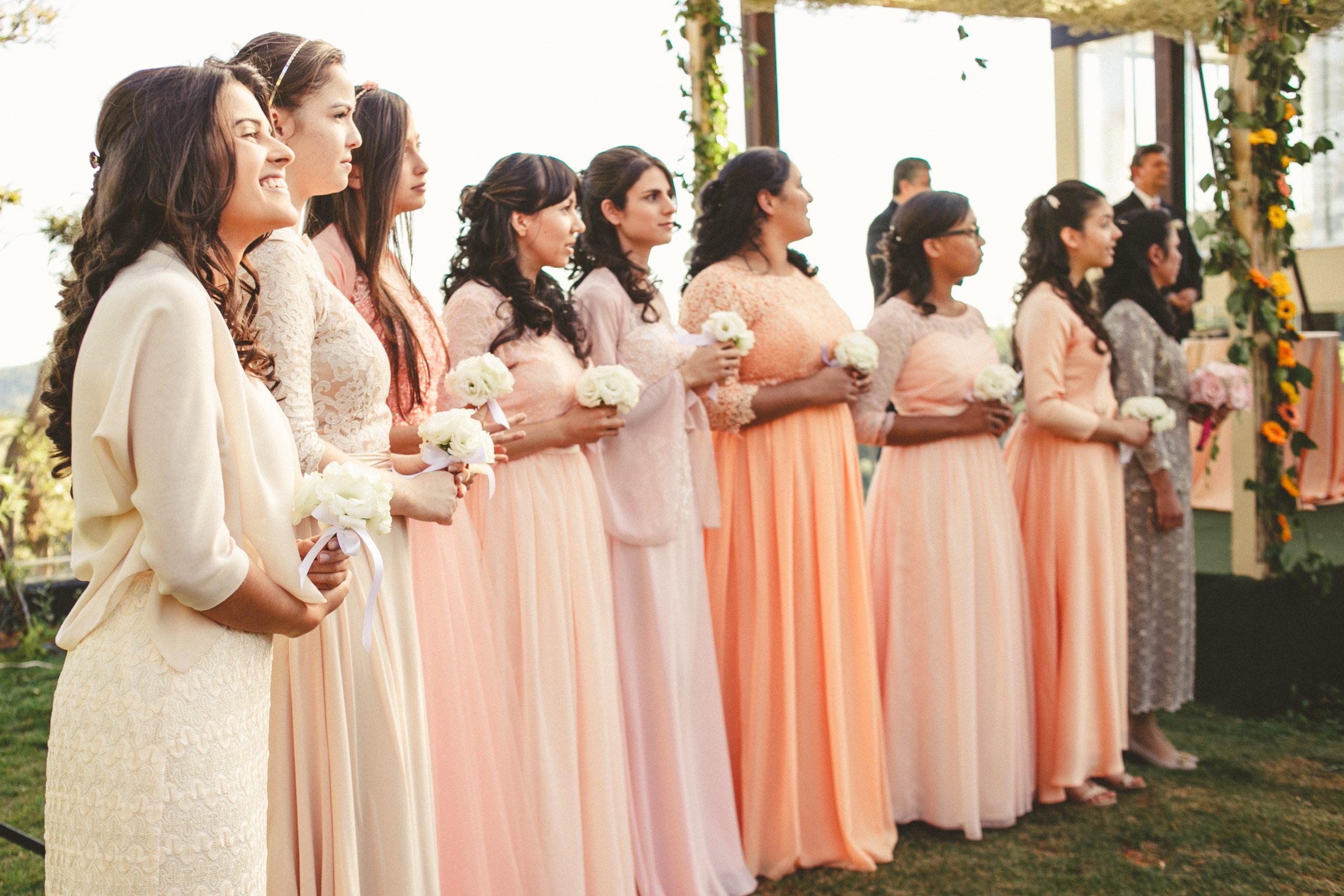 peach and pink pastel bridesmaid colors